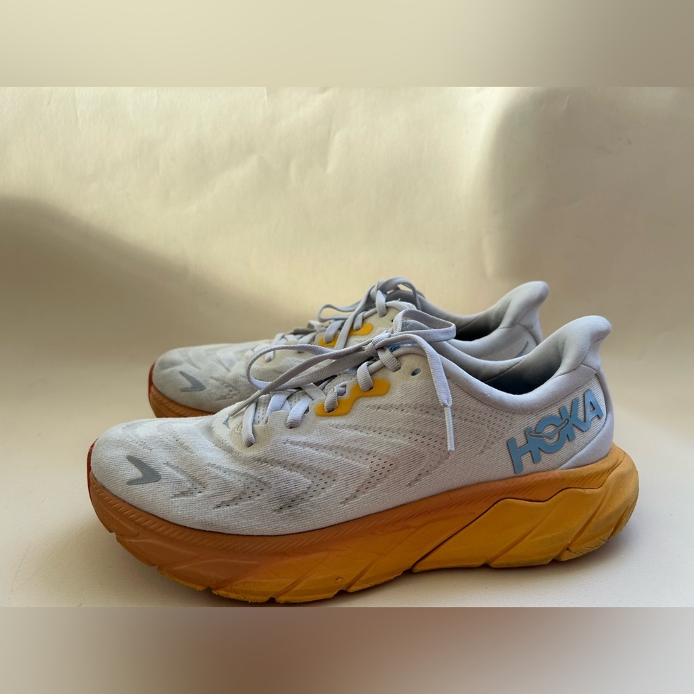 Hoka White Mesh Running Shoes with Yellow-Orange Gradient Midsole - Picture 5 of 8